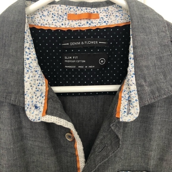 DENIM & Flower Men’s Slim Fit Casual Button Down Shirt Charcoal Gray Size Medium - Picture 3 of 4